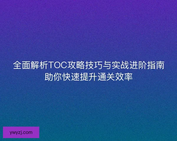 全面解析TOC攻略技巧与实战进阶指南助你快速提升通关效率