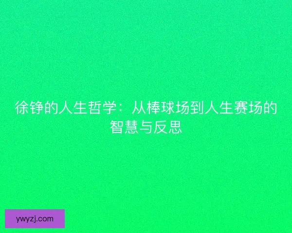 徐铮的人生哲学：从棒球场到人生赛场的智慧与反思